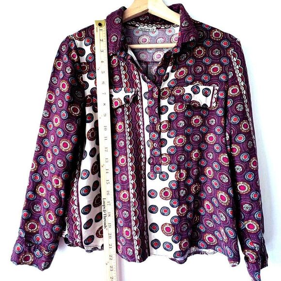 NATURA anthropology Womens Blouse print boho chic Long sleeve viscose S - Picture 7 of 16
